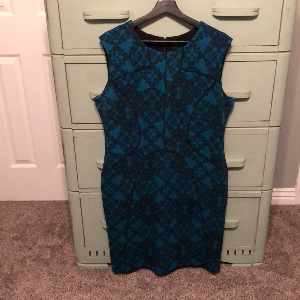 Worthington dark teal and black lace print scuba dress size XL. Like new.